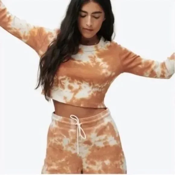 mate the label Size Small tie dye thermal crop long sleeve orange white - Picture 1 of 7